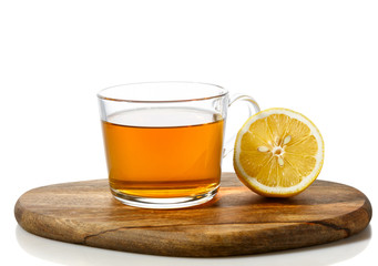Big mug of hot tea and lemon
