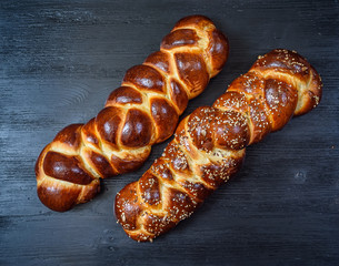 tasty challah on a wooden background