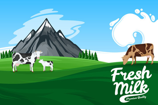 Vector milk illustration with mountain landscape