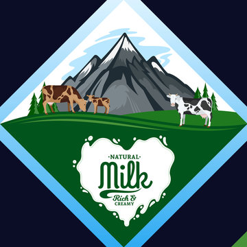 Vector milk illustration with mountain landscape