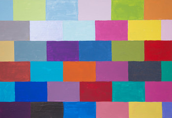 Painted colorful bricks on wood panel background