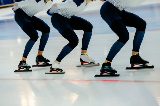 Warm Up Team Of Male Skaters In Competition Speed Skating