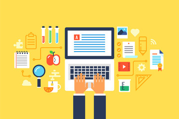 Study, Tutorial, Online education. Flat design modern vector illustration concept.