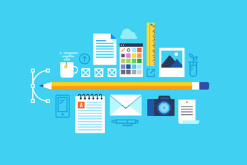 Creative tools, Digital marketing. Flat design modern vector illustration concept.