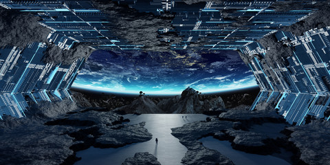 Huge asteroid spaceship interior 3D rendering elements of this image furnished by NASA