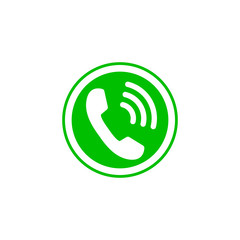 Phone icon, sign. Handset. Vector illustration. White on green background.