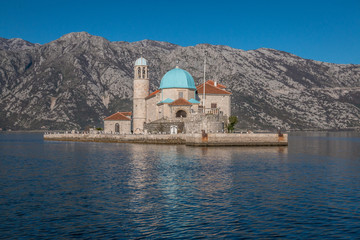 Nice view of Our Lady of Rocks church in Montenegro