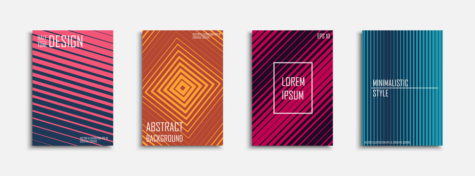 Collection of halftone abstract posters - fashion design. Colorful covers