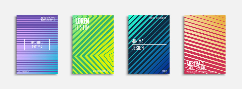 Collection of halftone abstract posters - fashion design. Colorful gradient covers