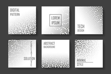Collection of abstract digital technology backgrounds - striped geometric patterns.