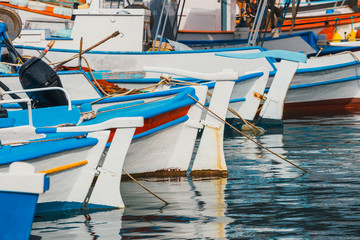 Fishing boats in the marina, close up