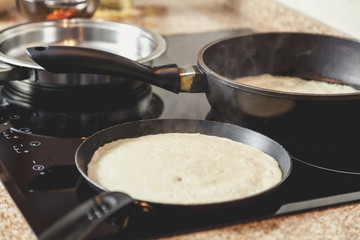 White pancake fry in  pan