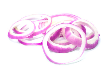 pattern of sliced purple onions food background, isolated on white background . closeup .