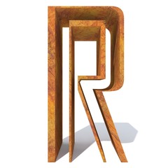 Conceptual old rusted metal font or type, iron or steel industry piece isolated white background. Educative rusty material, aged vintage surface, worn damaged object as 3D illustration rough surface