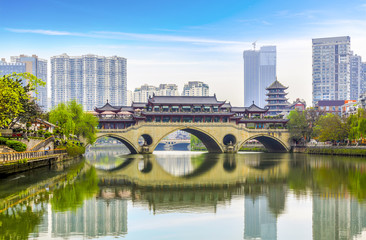 Architectural landscape on the edge of Jinjiang River in Chengdu