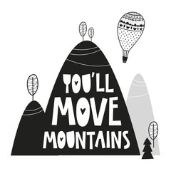 Mountains poster for baby room, greeting card, print on the wall, pillow, decoration kids interior, baby wear and t-shirts   - 190876808