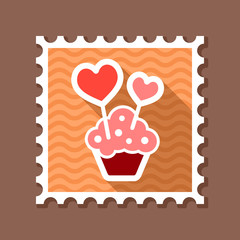Cupcake with two hearts stamp