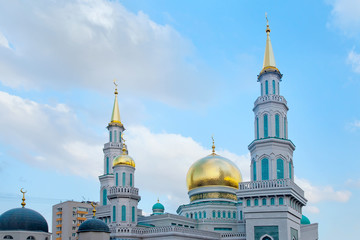 Fototapeta na wymiar Domes of the Cathedral Mosque in Moscow