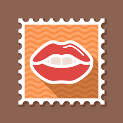 Woman lips stamp. Female mouth shape with teeth