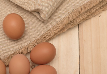 close up eggs on sack background