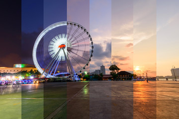 Different shade color of Ferris wheel in carnival park 