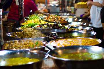 Thai street foods, Thai foods style Rice and Curry at market Bangkok of Thailand.