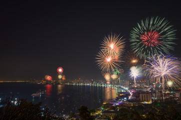 Pattaya Beach countdown fireworks festival for year 2017 to 2018 at Pattaya Beach , Chonburi, Thailand