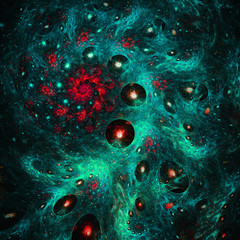 Birth of universe. Rotation bubble galaxy. 3D surreal illustration. Sacred geometry. Mysterious...