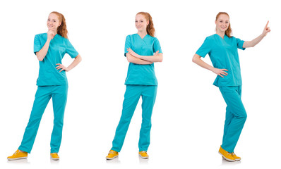 Fototapeta premium Smiling woman-doctor in uniform isolated on white