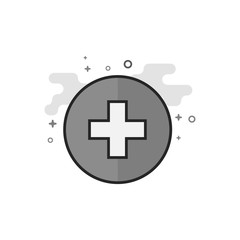Plus sign icon in flat outlined grayscale style. Vector illustration.