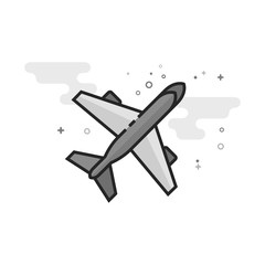 Airplane icon in flat outlined grayscale style. Vector illustration.
