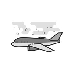 Airplane icon in flat outlined grayscale style. Vector illustration.