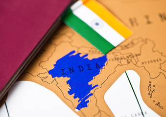 Travel holiday to India concept with passport