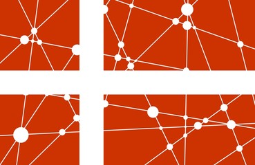 Flag of the Denmark. Low poly concept triangular style. Molecule and communication background. Connected lines with dots.