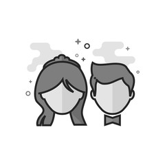 Bride and groom icon in flat outlined grayscale style. Vector illustration.