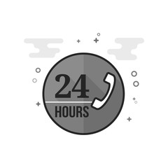24 hours service icon in flat outlined grayscale style. Vector illustration.