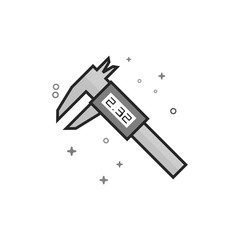 Digital caliper icon in flat outlined grayscale style. Vector illustration.