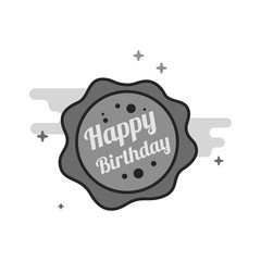 Birthday cake text icon in flat outlined grayscale style. Vector illustration.