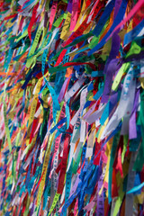 Colorful ribbons on the grid in front of Bonfim church in Salvador, Bahia, Brazil