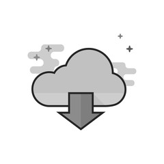 Cloud download icon in flat outlined grayscale style. Vector illustration.