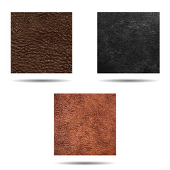Set of leather texture with shadow on white background