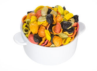 colored pasta isolated on white background