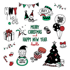 Merry Christmas and Happy New year doodles. cute stuff for festive in doodles styles.