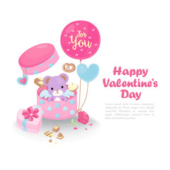 Cute Valentine's day greeting card. Valentine's day template. Cute objects for Valentine's day on white background.