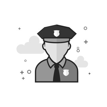 Police avatar icon in flat outlined grayscale style. Vector illustration.