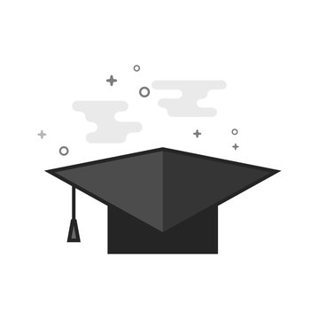 Graduation hat icon in flat outlined grayscale style. Vector illustration.