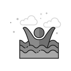 Drowned man icon in flat outlined grayscale style. Vector illustration.