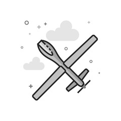 Unmanned aerial vehicle icon in flat outlined grayscale style. Vector illustration.