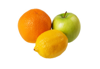 Fresh fruit isolated on white. Set fruit.