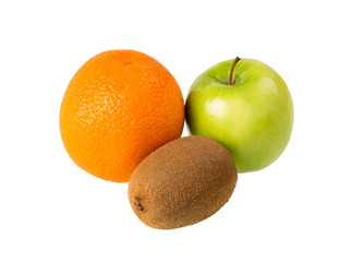 Fresh fruit isolated on white. Set fruit.